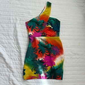 Trina Turk Sz 8 Asymmetrical one shoulder mini  Dress in Multicolor